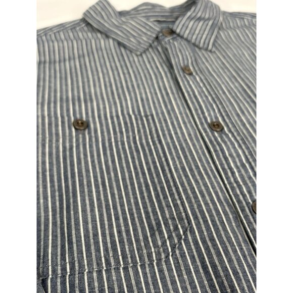 LL Bean Men’s Large Long Sleeve Cotton Button Up Shirt Blue White Stripes 266069 - Picture 10 of 15